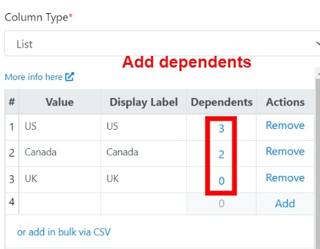 Adding dependent city values to a country value