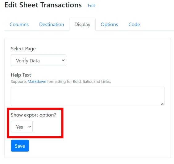 Export button setting