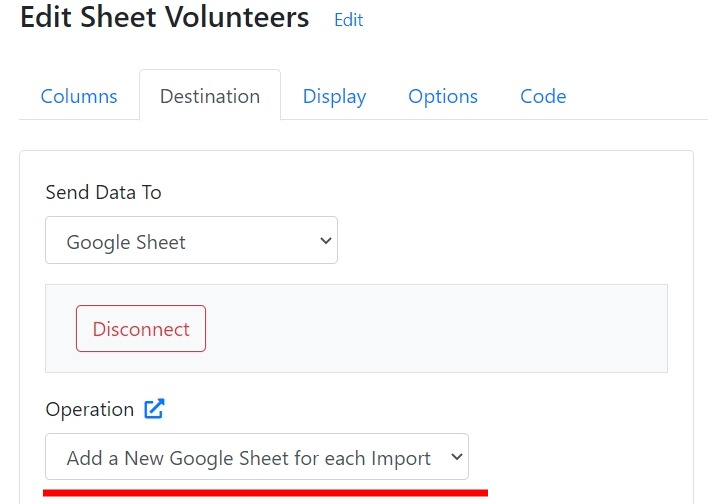 Option to add a new Google Sheets sheet for each upload
