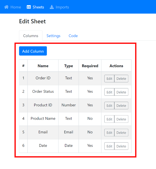 Add columns to the sheet
