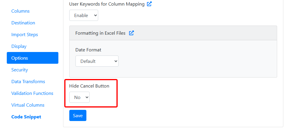 Hide Cancel Button setting