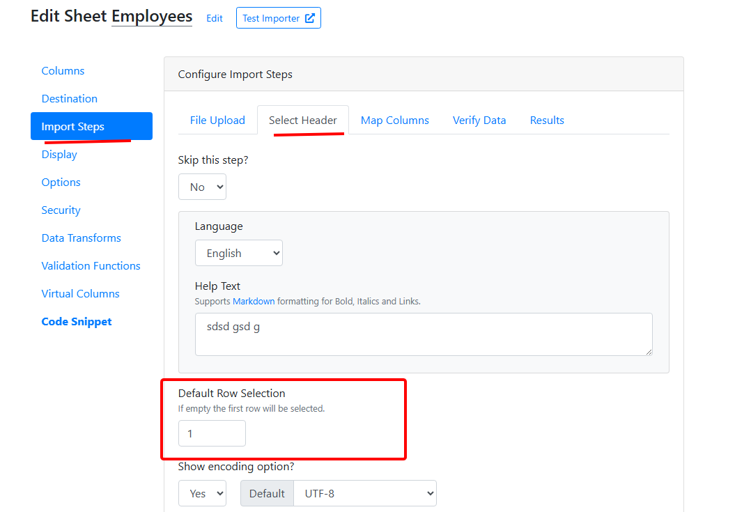 Default header row setting
