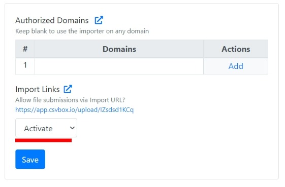 Import Links dropdown in the sheet Options tab