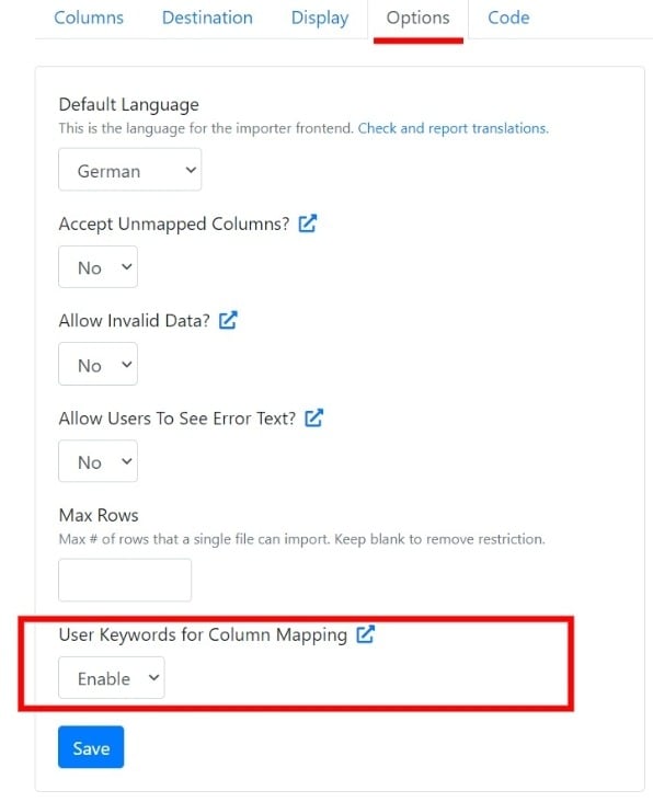 Option to disable user keyword based column mapping
