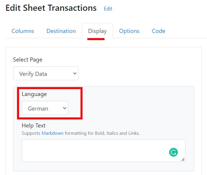 Help text language options