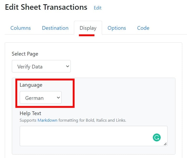 Help text language options