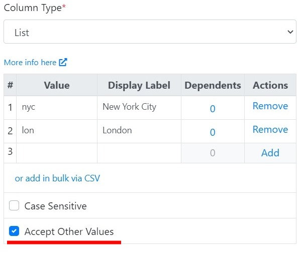 Accept Other Values option for a List column