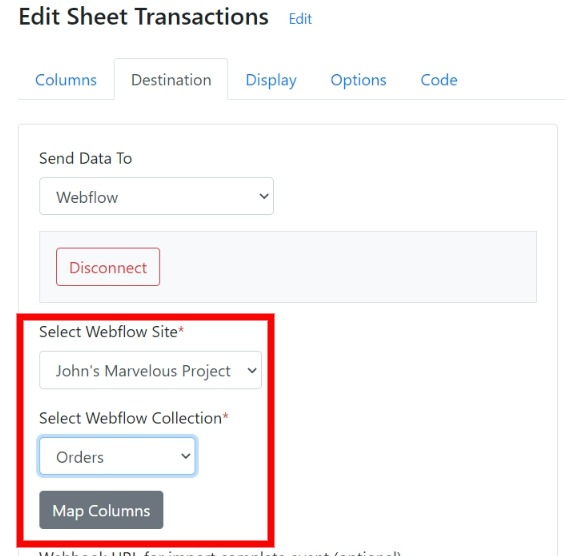 Select site and collection