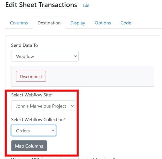 Select site and collection