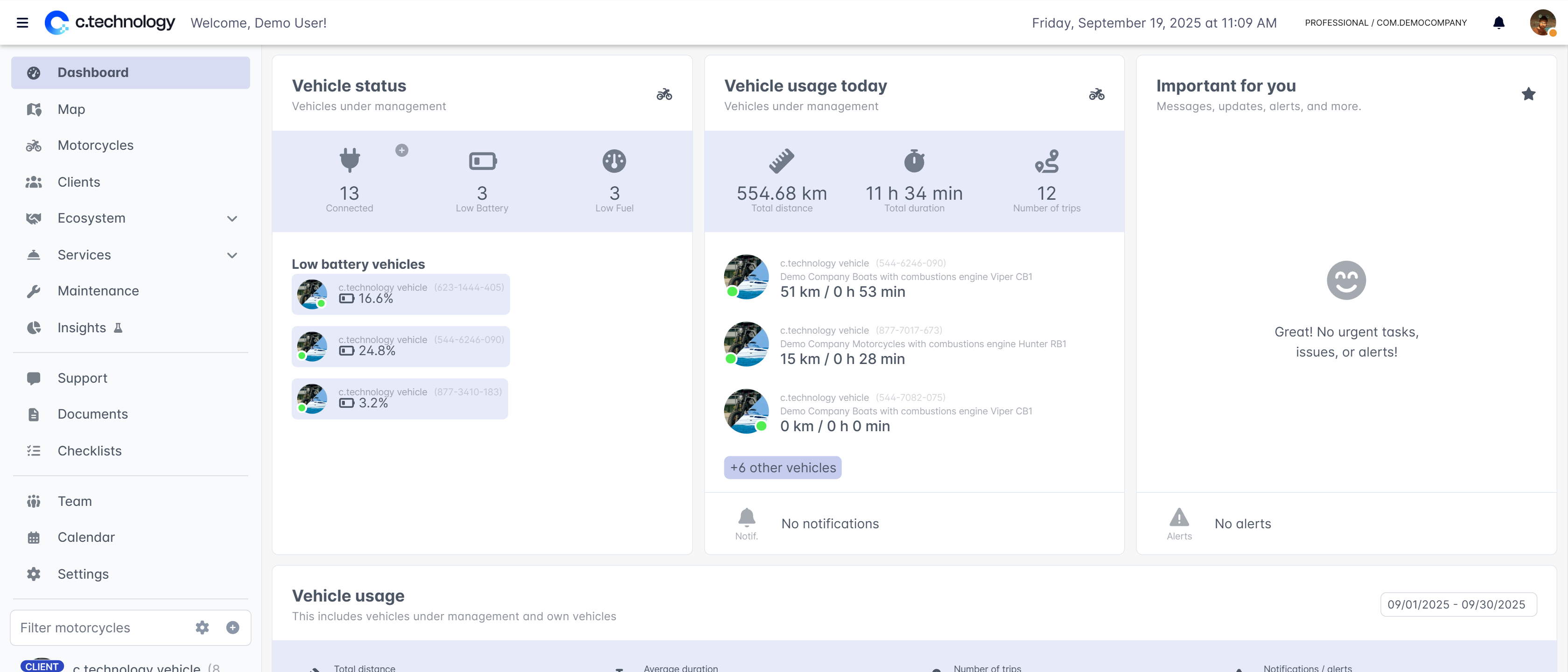 Professional web dashboard showing customer vehicle management interface