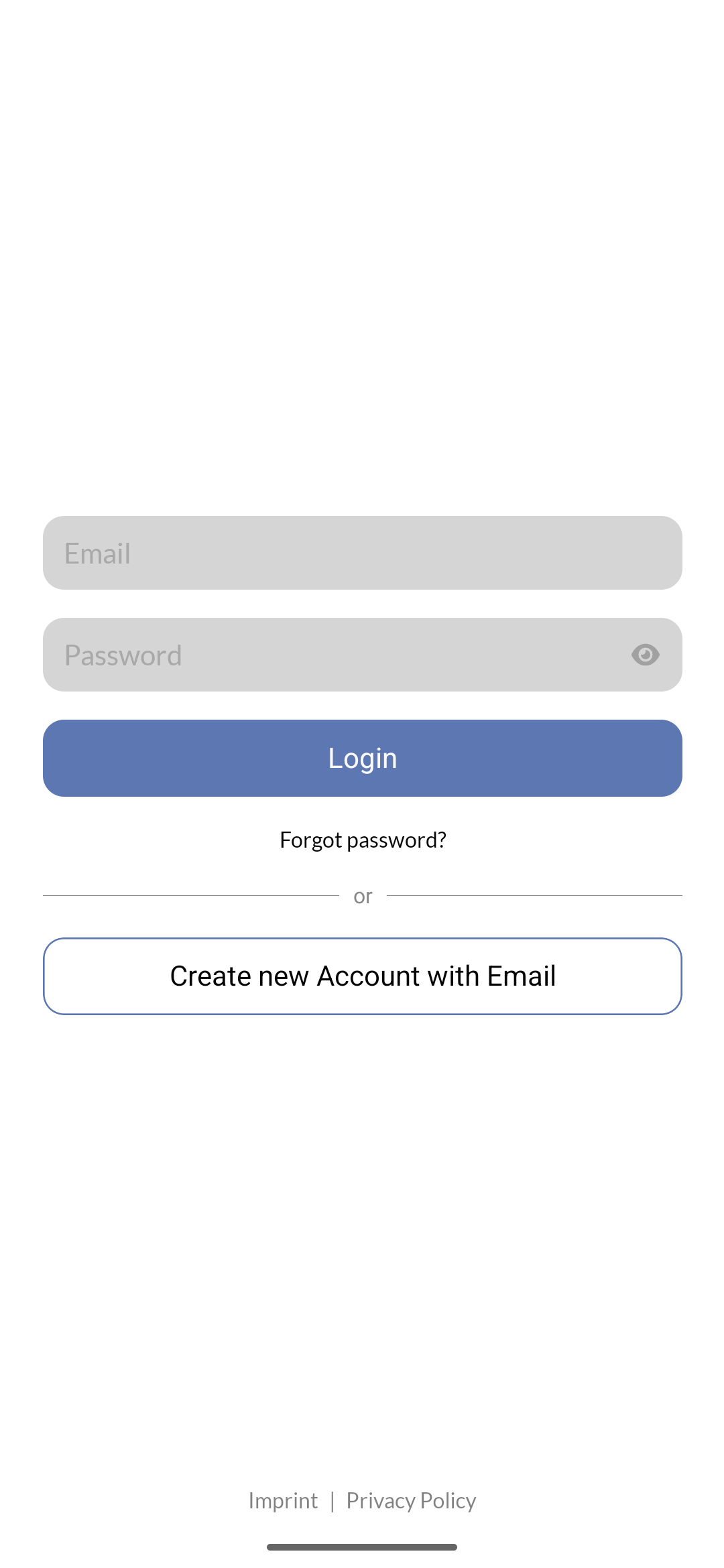 Mobile app showing login screen with email and password fields