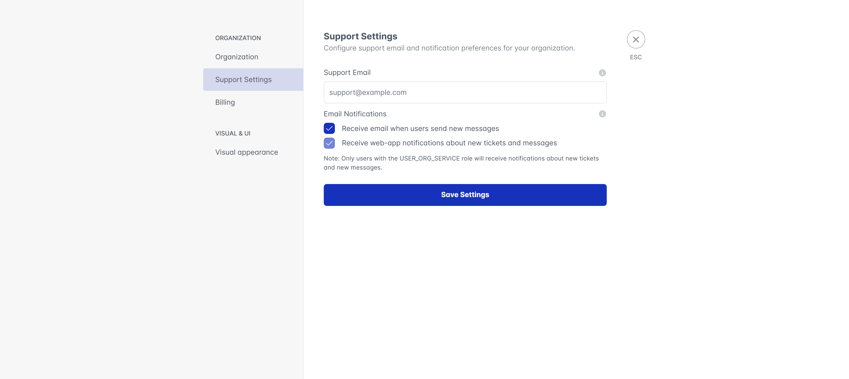 Organization settings - c.technology cloud platform documentation