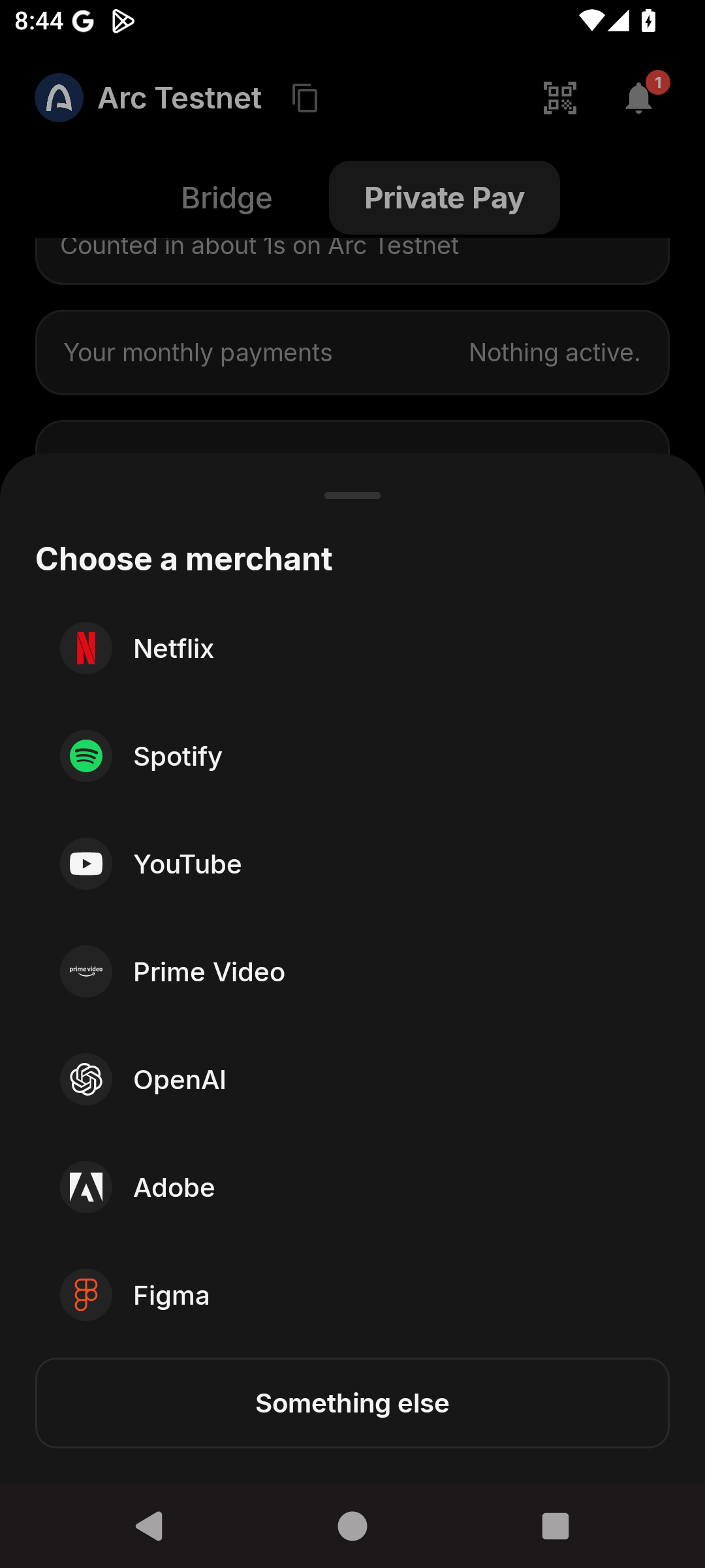 Picking a merchant on Android