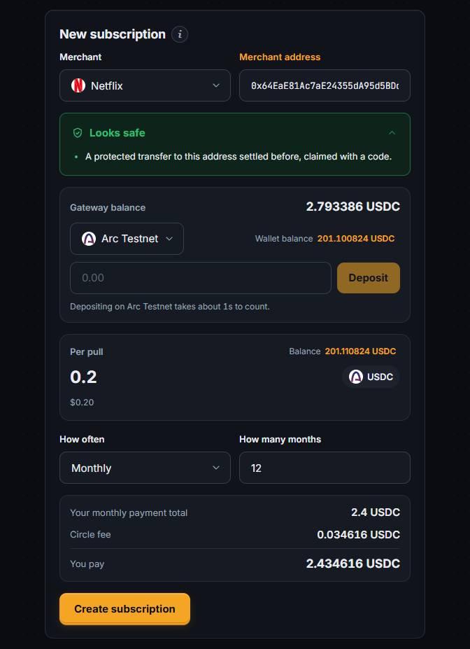 Creating a subscription