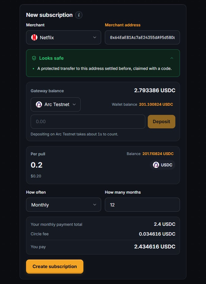 Creating a subscription
