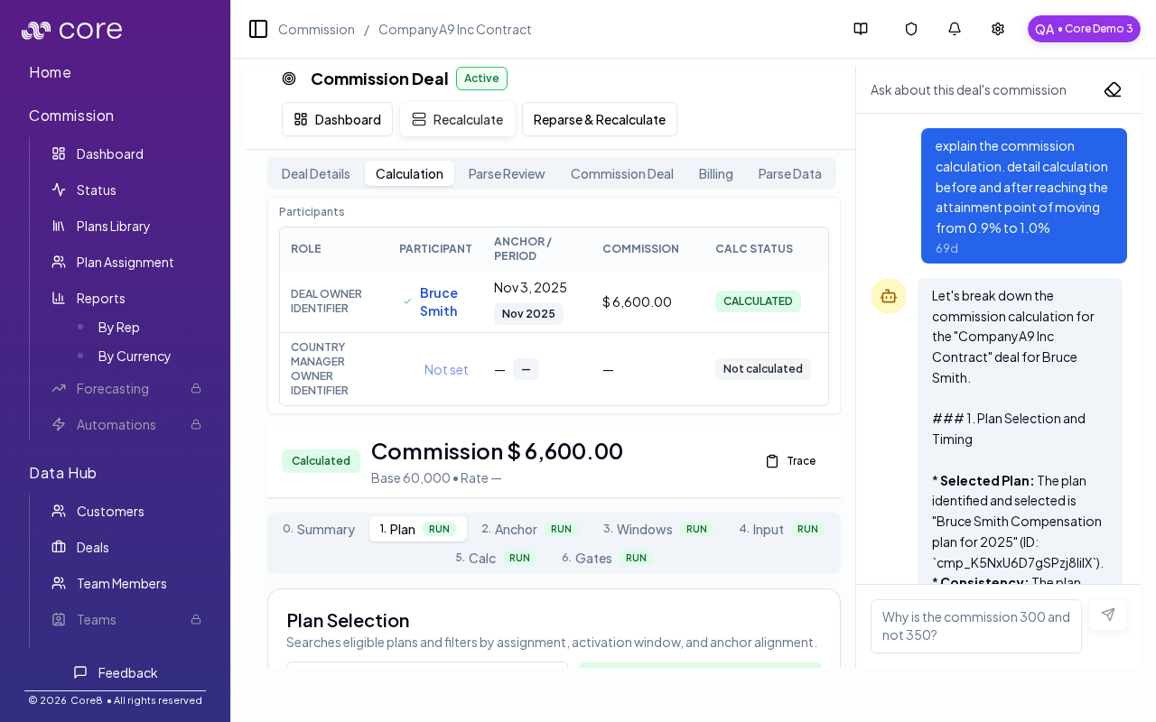 Calculation view (Plan Selection step)