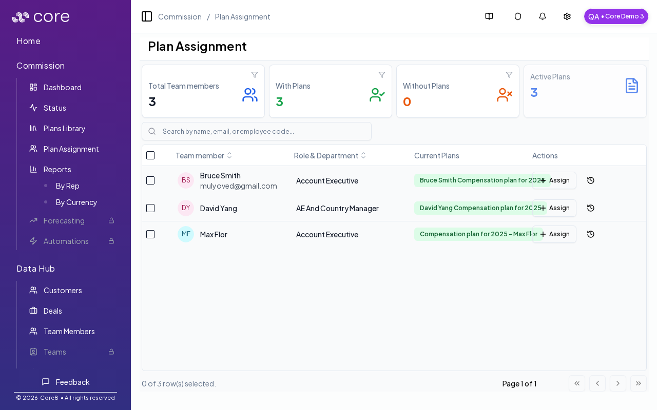 Plan assignment page
