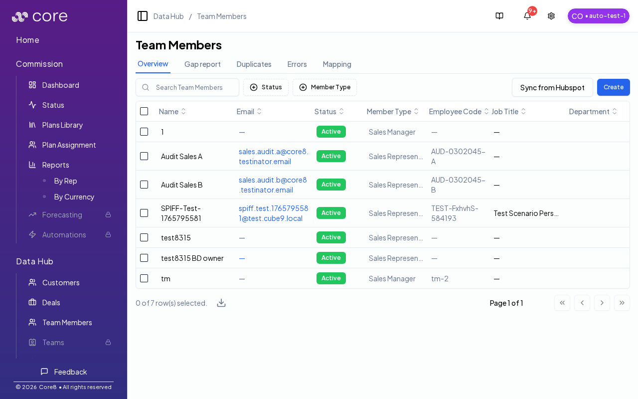 Team members overview