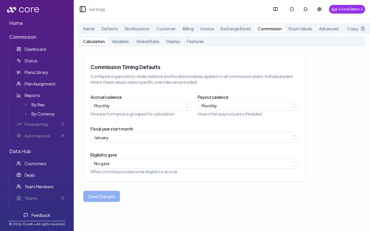 Settings (commission: calculation)
