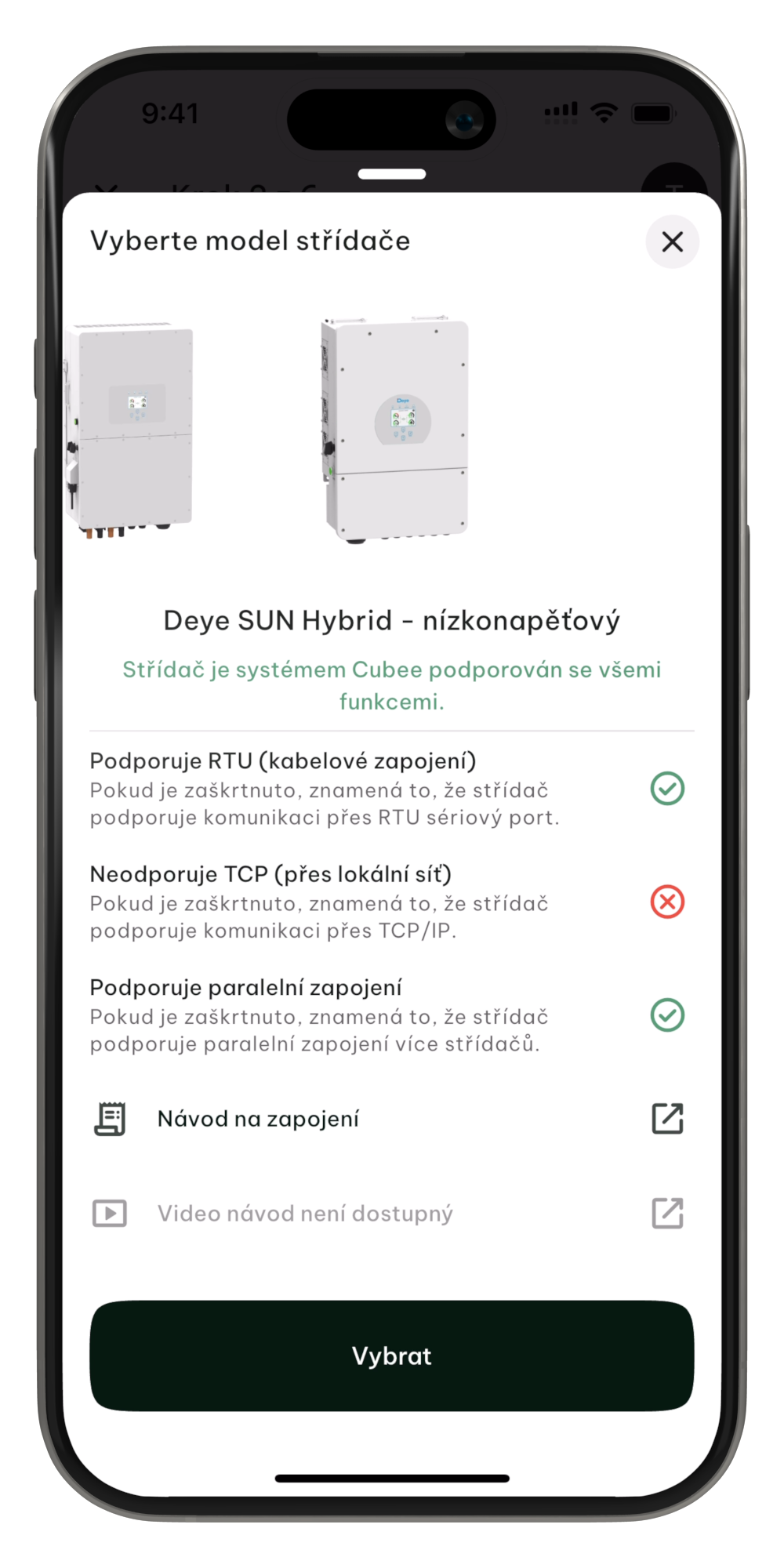 Vytvoření domácnosti krok 2 Výběr střídače