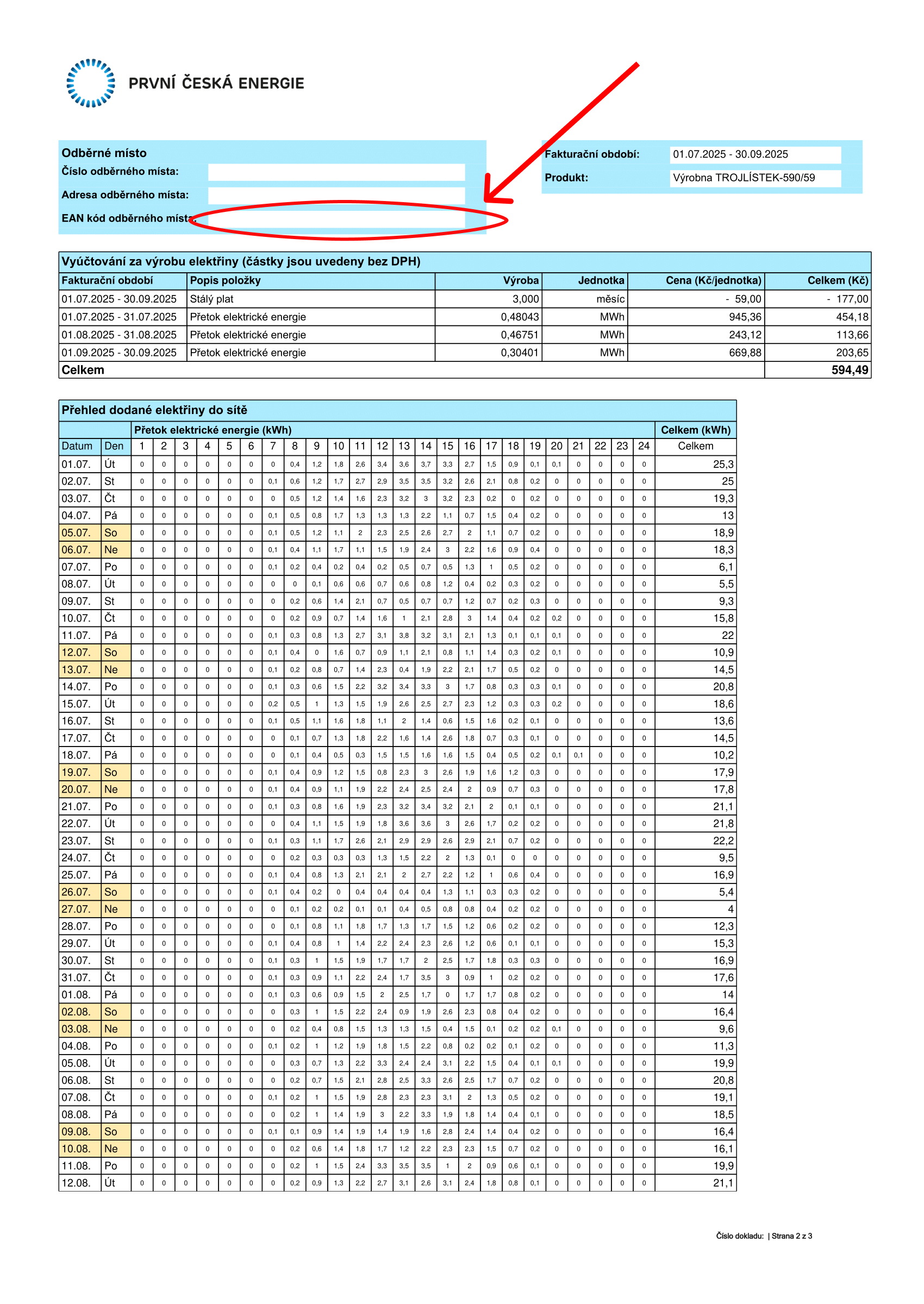 Faktura První české energie Vykup EAN Pn