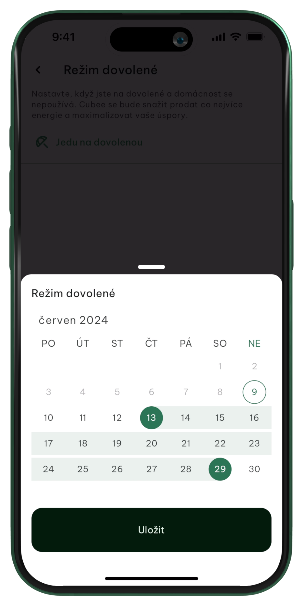 Režim dovolené přidaní dovolené