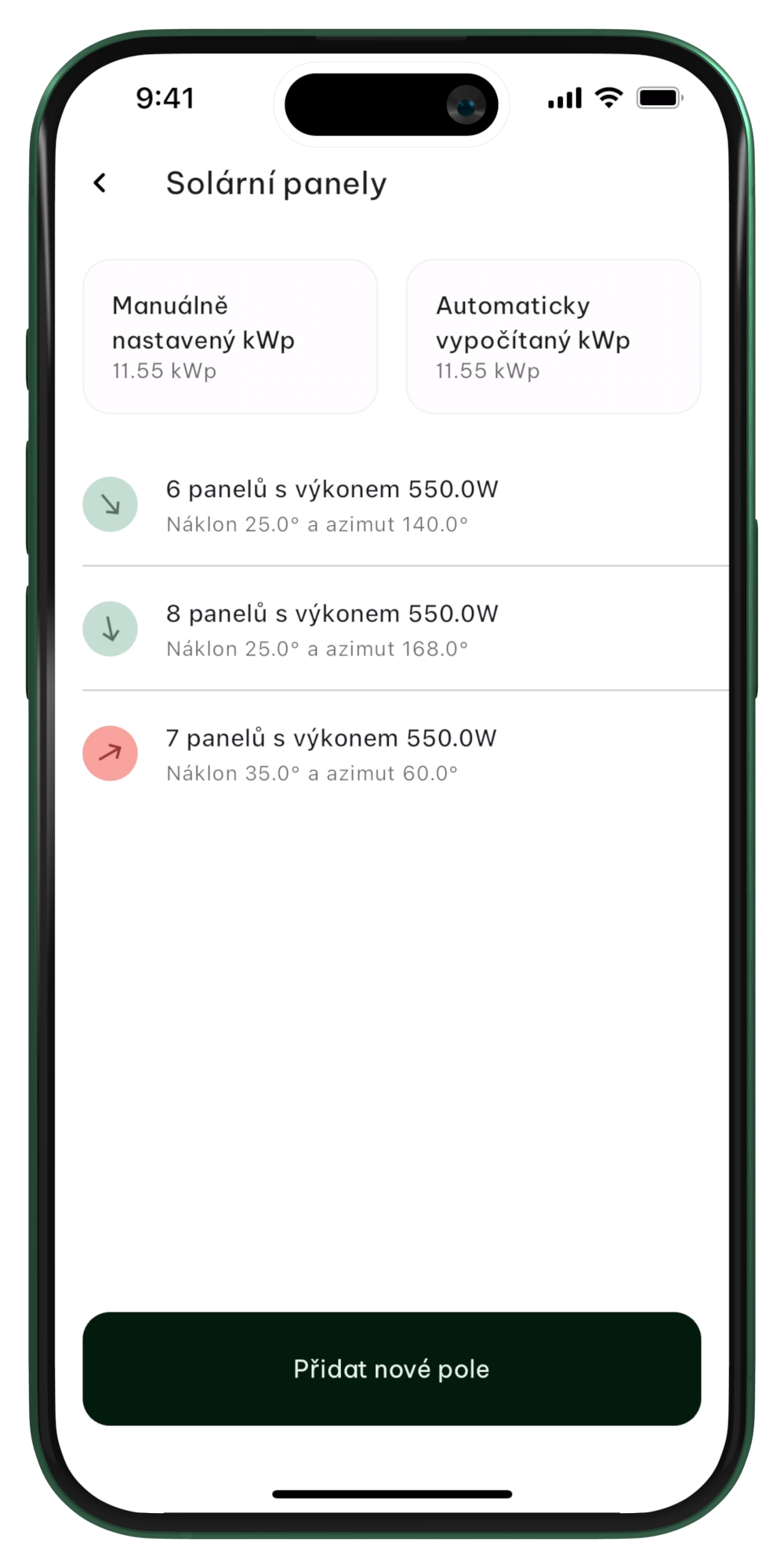Solární panely správně zadaná hodnota