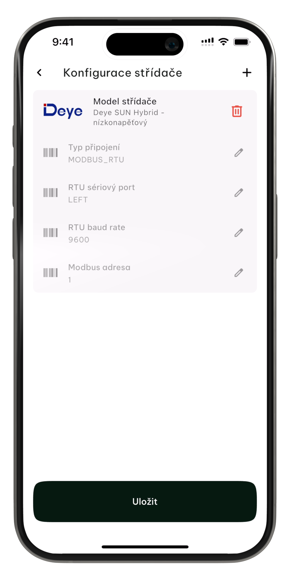 Úprava konfigurace střídače