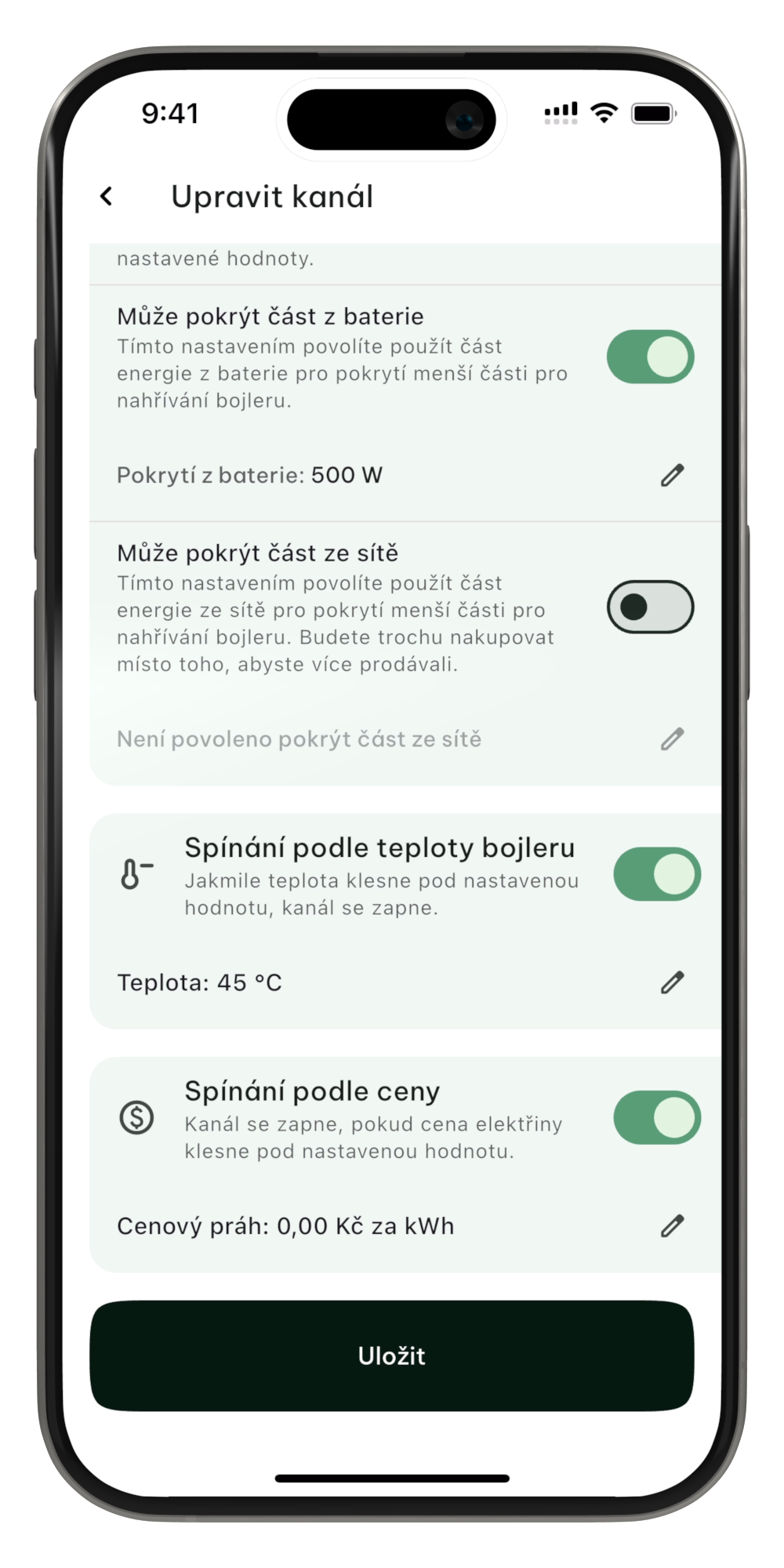 Bojler spínání teplota a cena