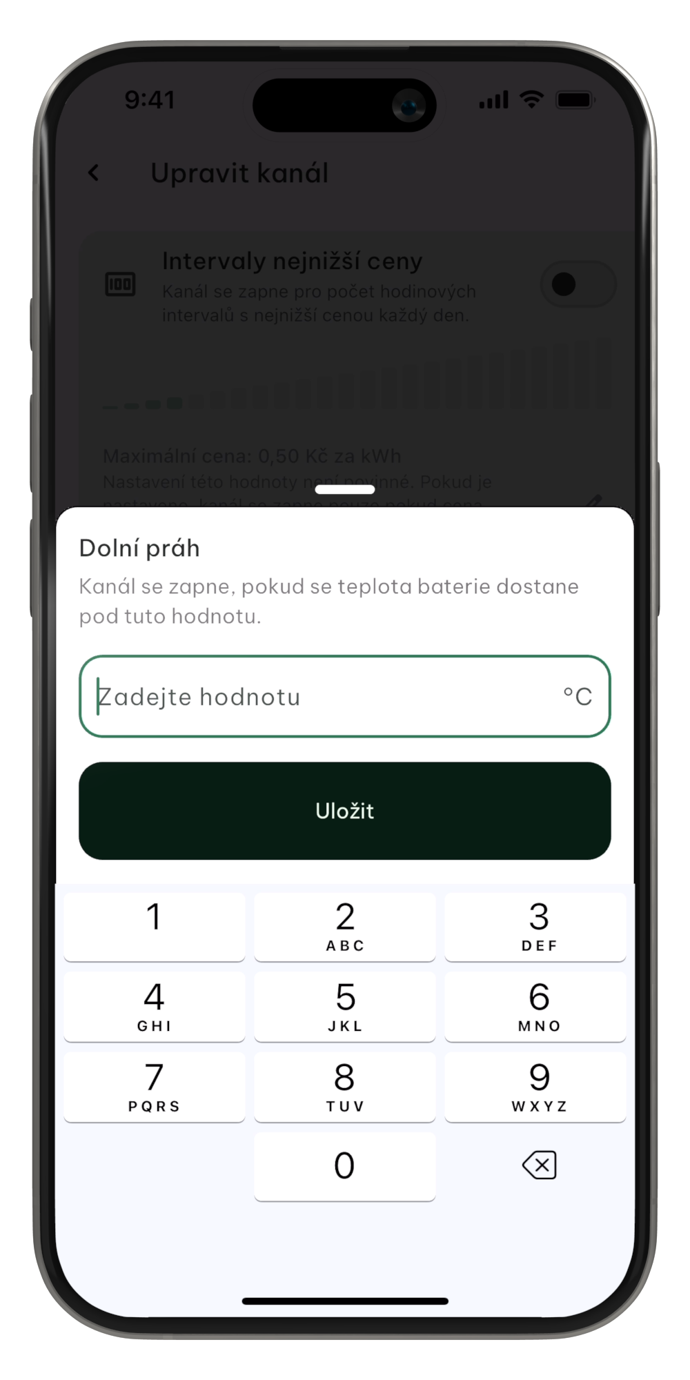 Spínání podle teploty baterie práh