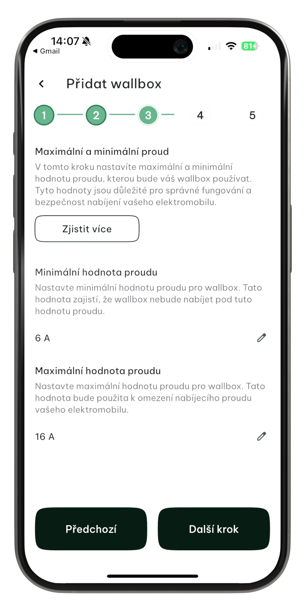 Wallboxy Krok 3 Hodnota proudů MyBox Home