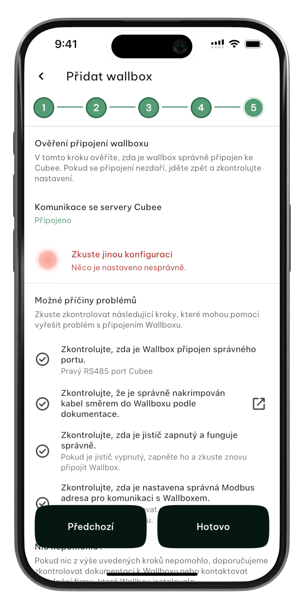 Wallboxy Krok 5 Spojení nenalezeno