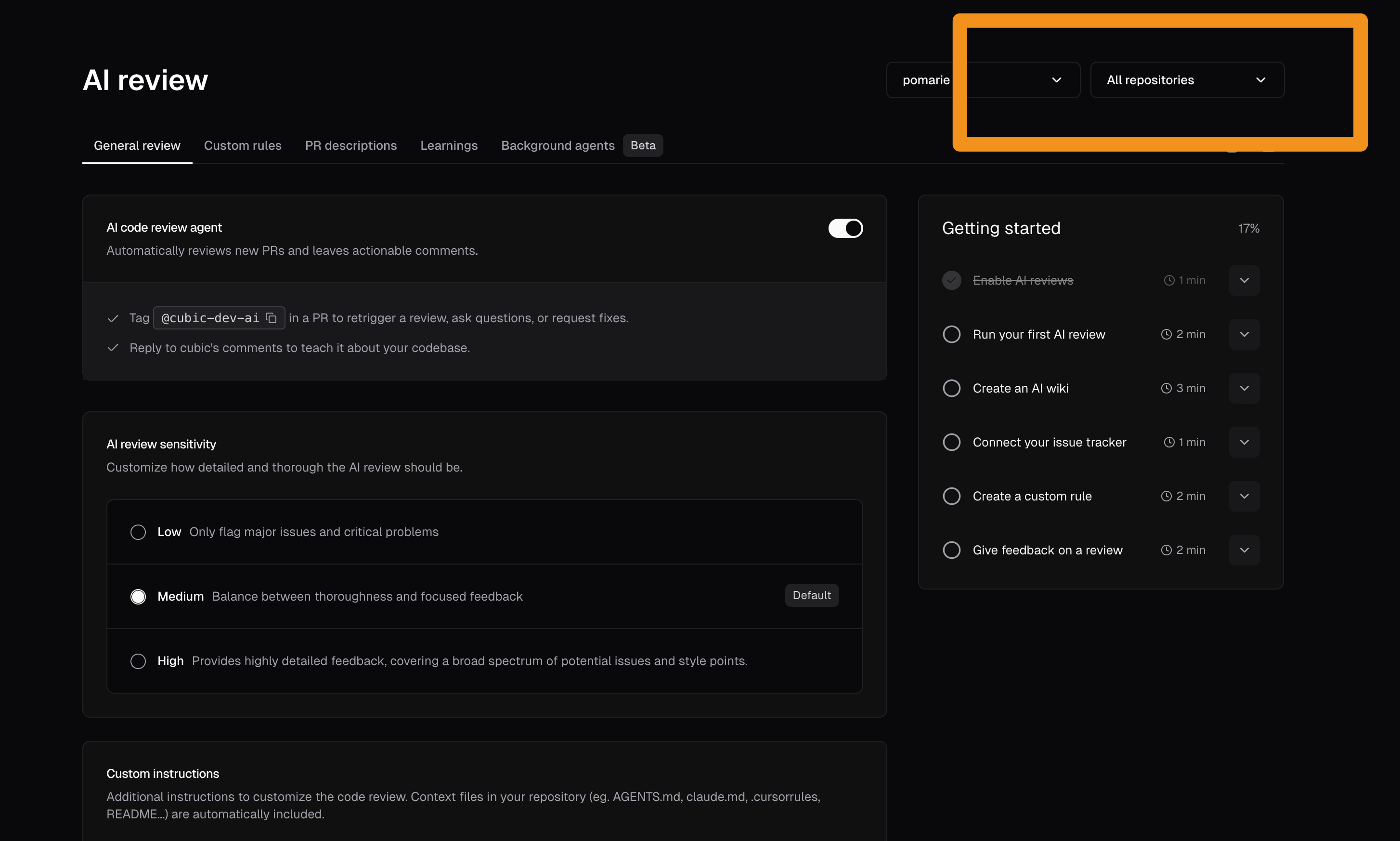 Bulk update AI review settings
