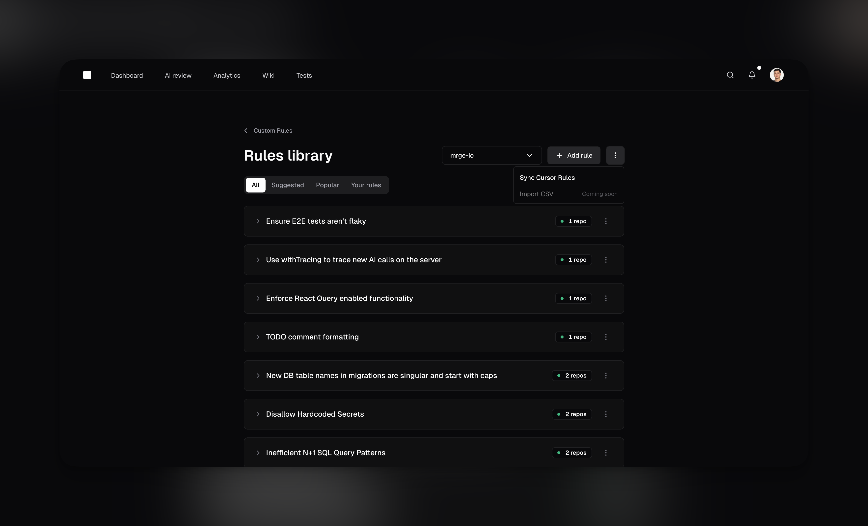 Custom rules library