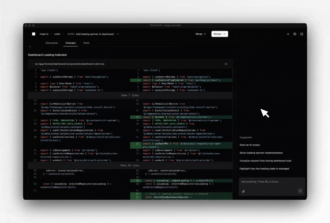 AI sidebar navigating to code implementation