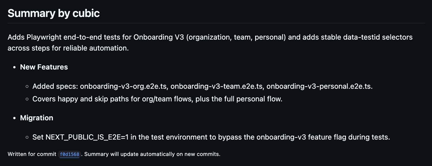 PR description showing automatic update notice
