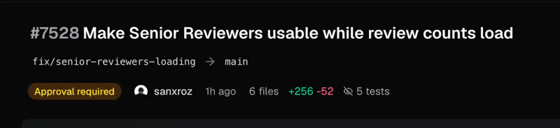 Toggling test-file visibility in the pull request header