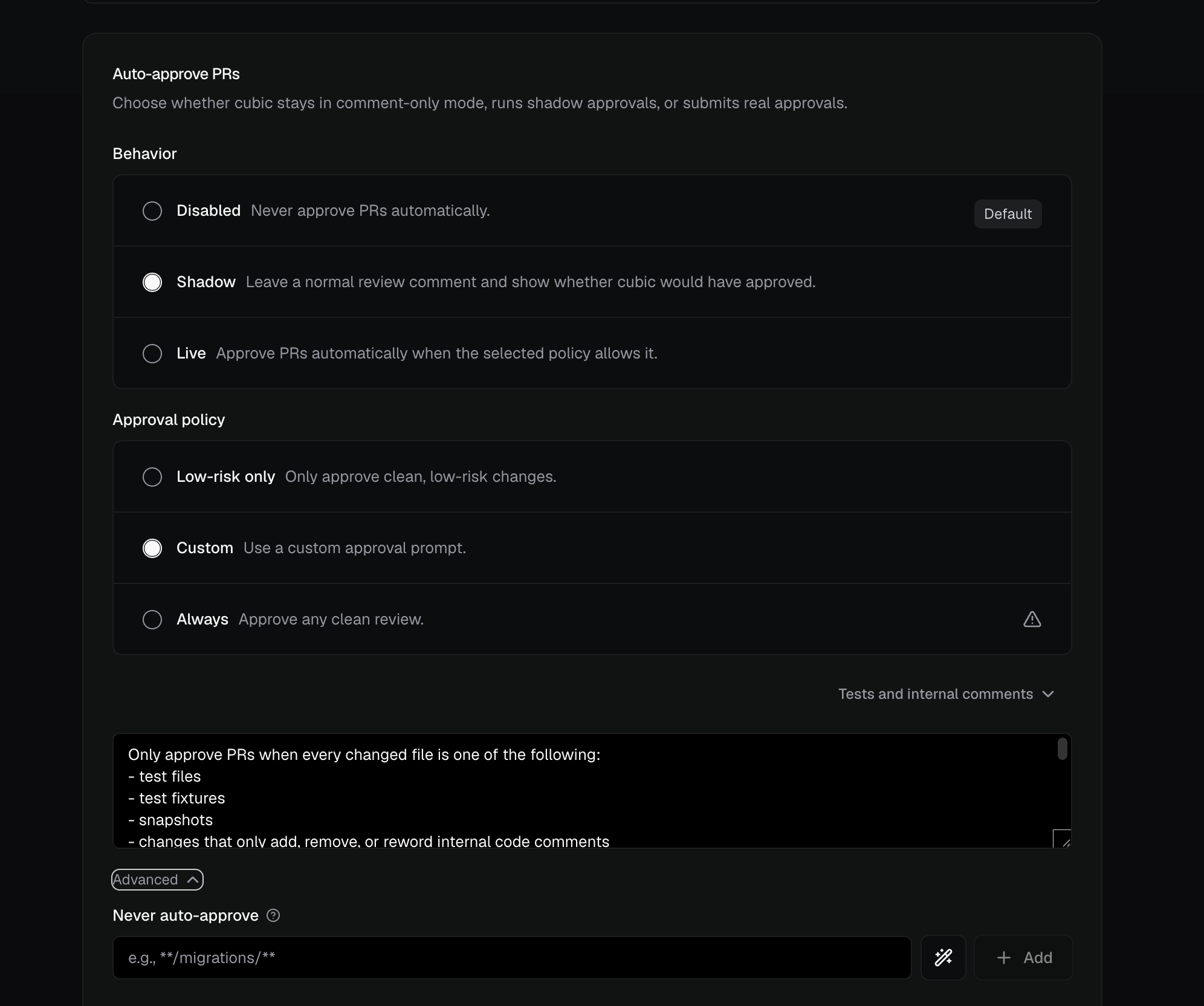 Auto-approval - cubic documentation