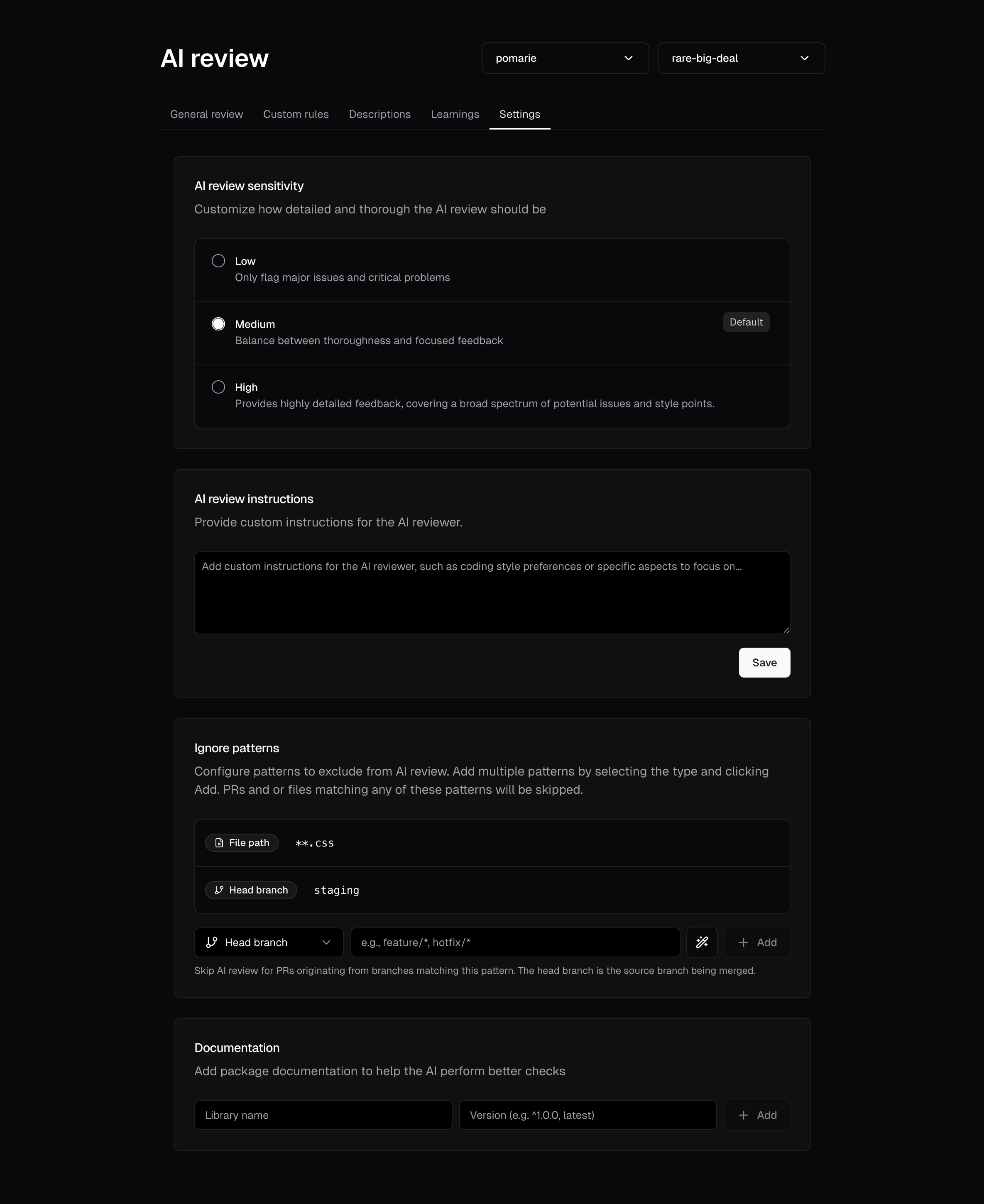 AI review settings