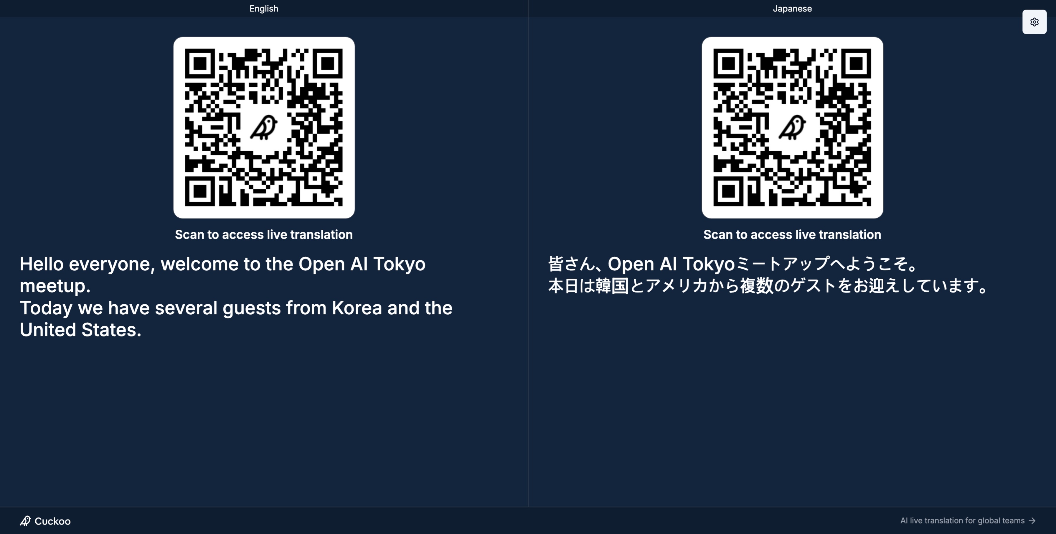 Wide display view with language settings