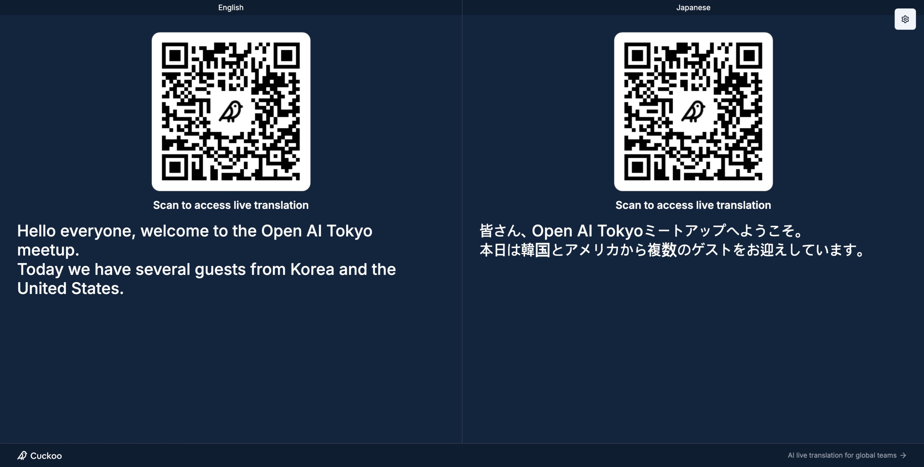 Wide display view with language settings