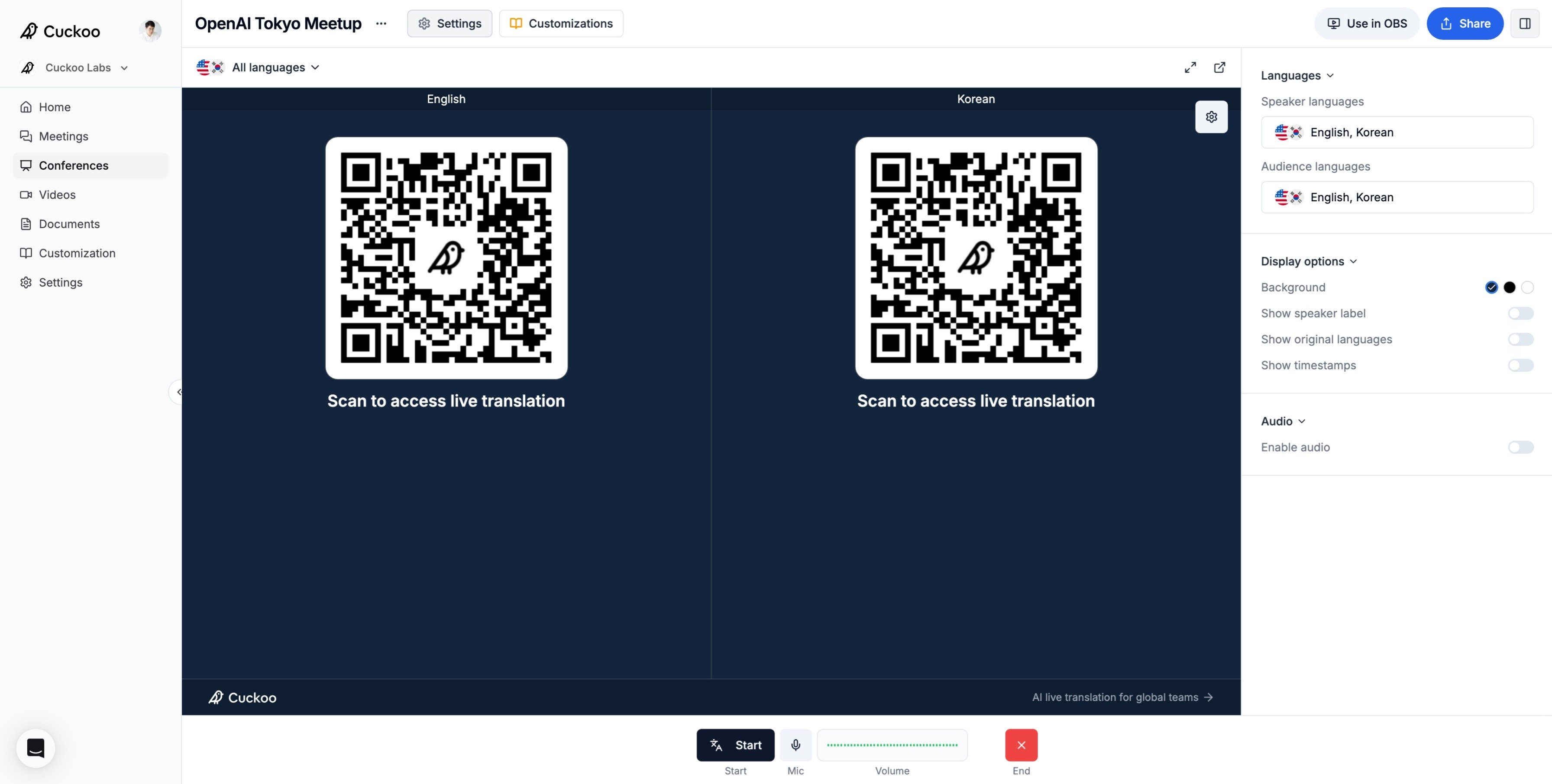 Conference host page