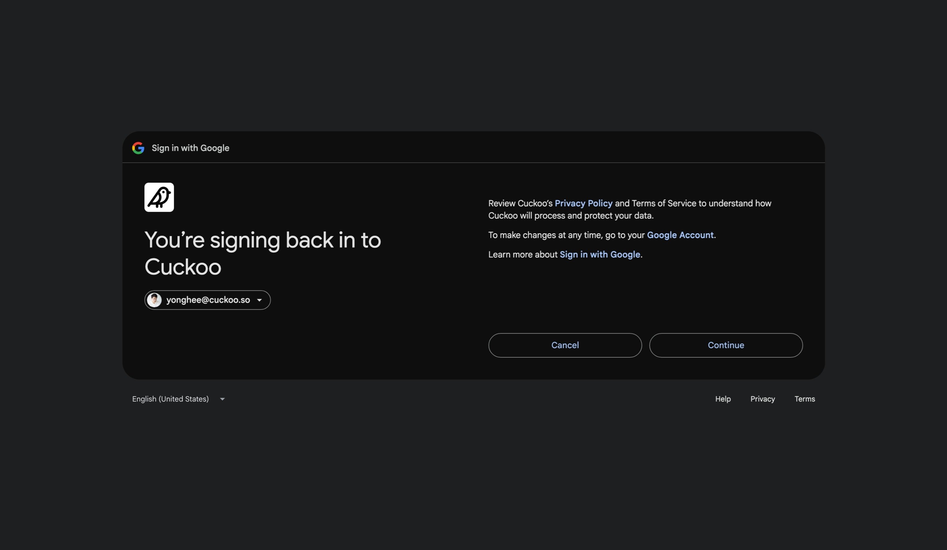 Select your Google account