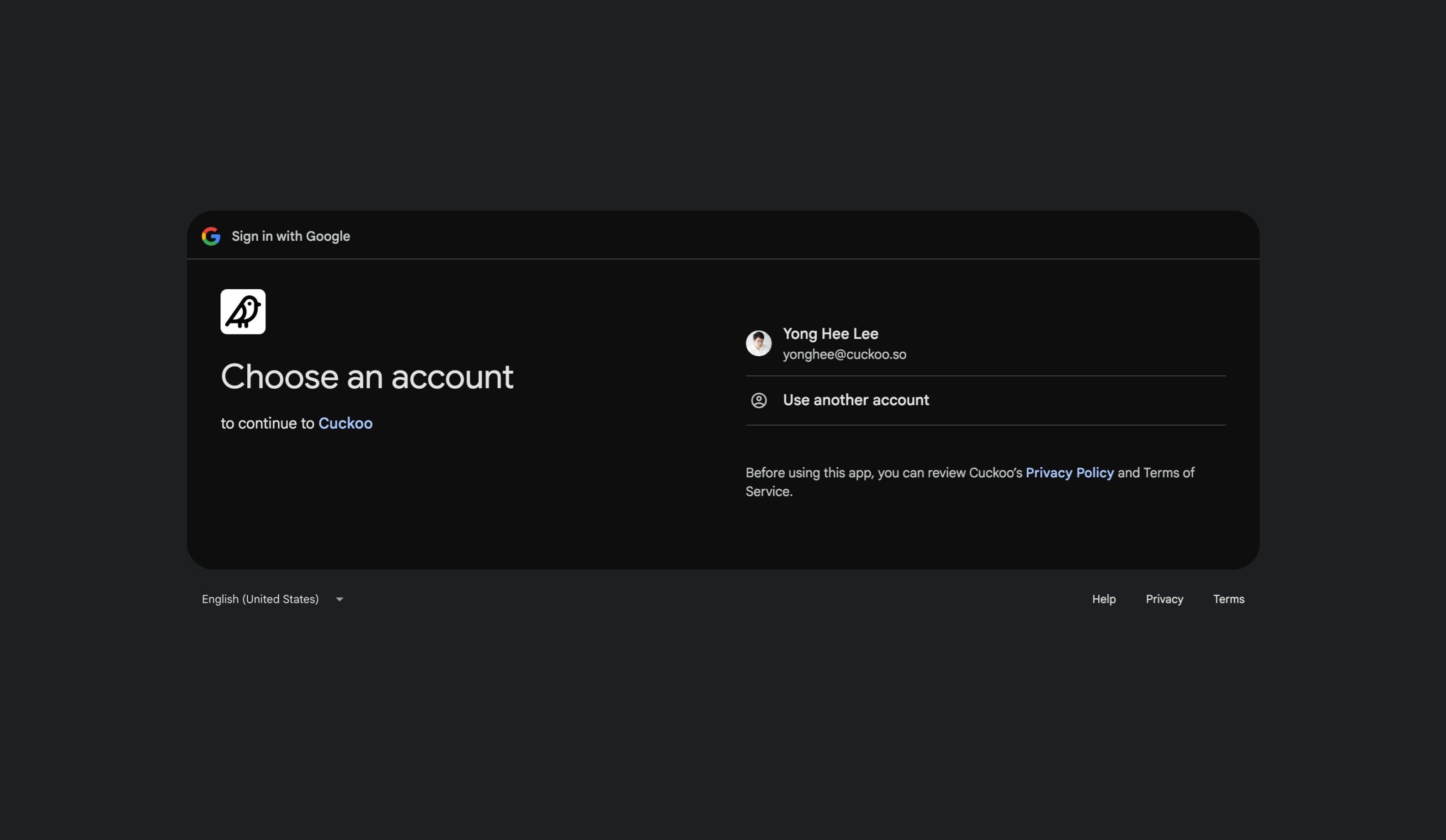 Select your Google account