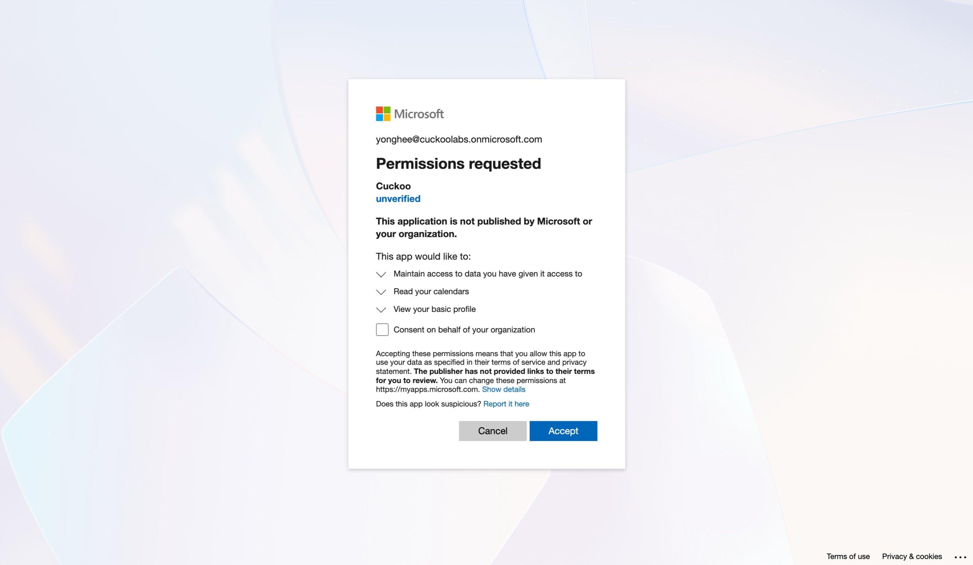 Select your MS account
