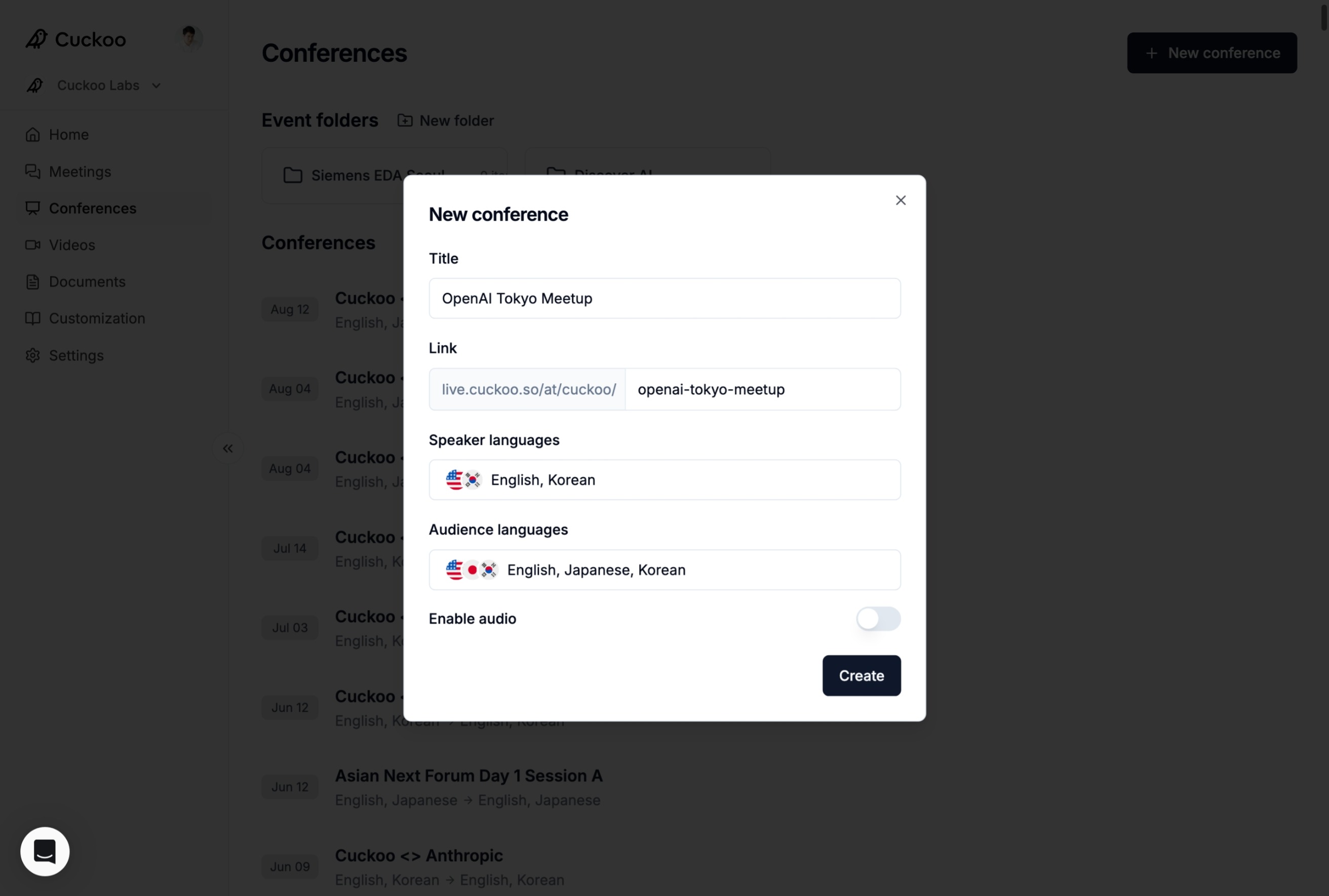 New conference form