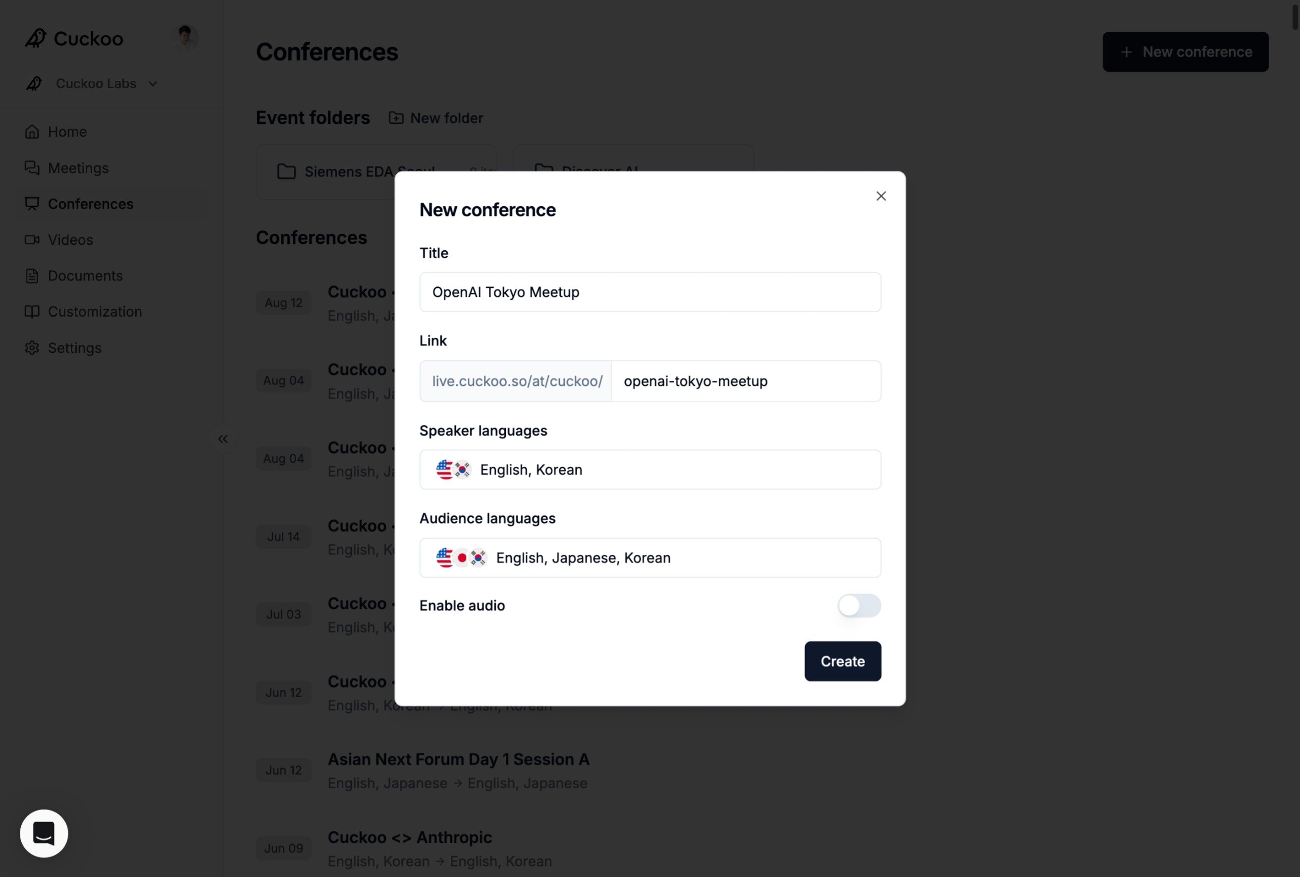 New conference form