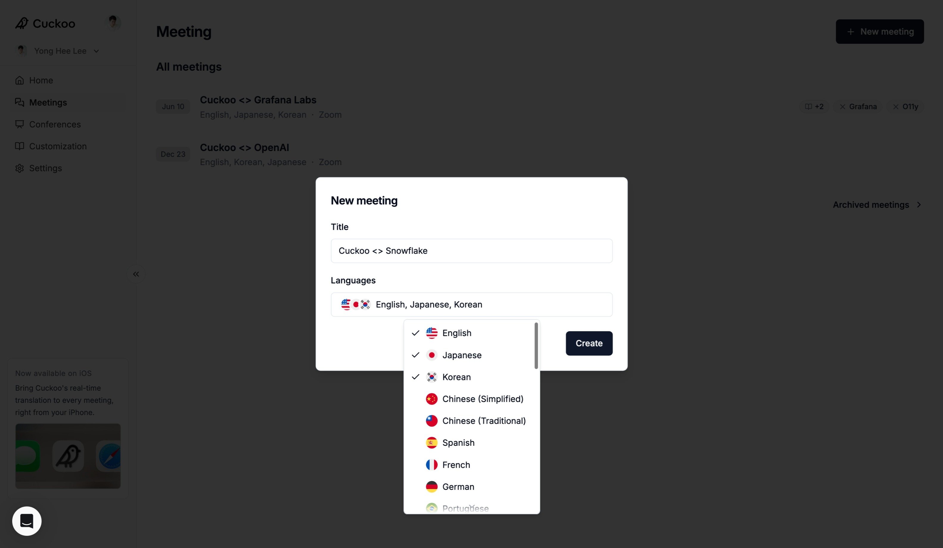 Create an in-person meeting