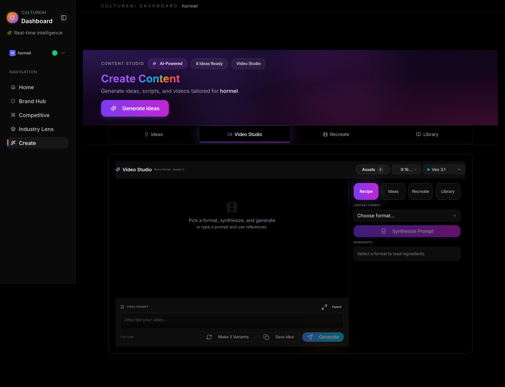 Video Studio Recipe Builder