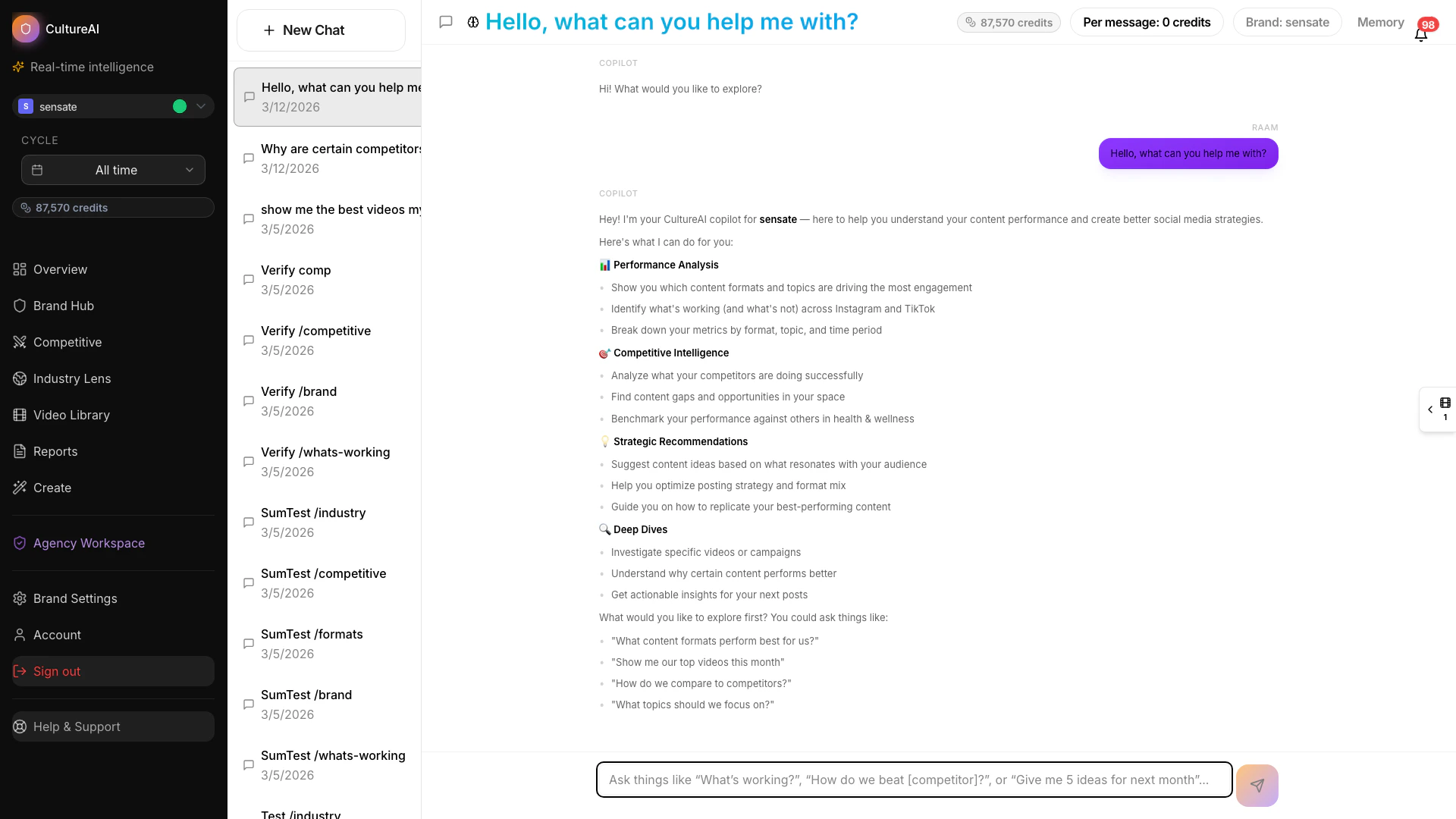 Copilot overview screen